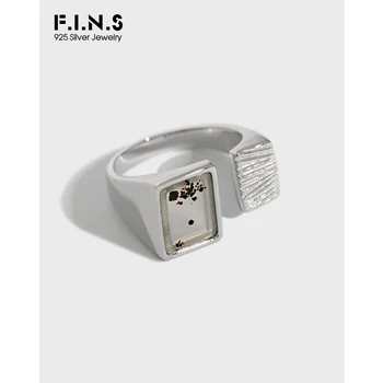 

F.I.N.S Korea Style Unique Geometric Square Agate S925 Sterling Silver Finger Ring Minimalist Fashion Fine Jewelry Accessories