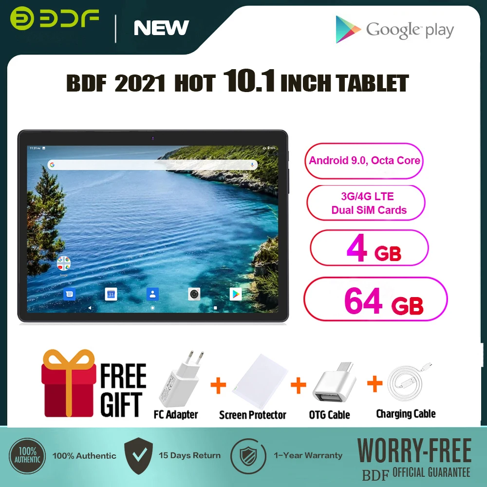 Планшет BDF экран 10 1 дюйма Android 9 0 Восьмиядерный процессор 4 ГБ/64 Гб поддержка Google Play