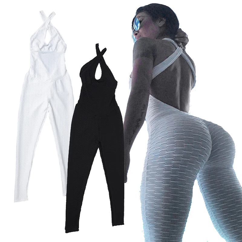 Jumpsuit Hollow out Bodysuit Backless Hip Push Up Romper Yoga Pants Halter Casual Fashion