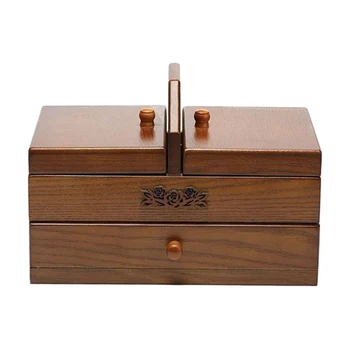 

Wooden Sewing Kit Box Sewing Basket Expandable Classic Jewelry Necklace Storage