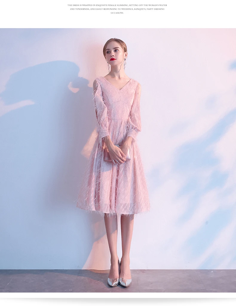 Wei yin AE0248 Robe de Soiree Courte розовое винтажное кружевное вечернее платье с v-образным вырезом Вечерние платья Vestido de Festa