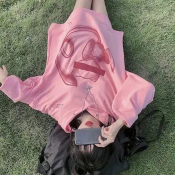 

hoodies women top ins ink cartoon fantasy printing loose Korean version plus velvet hooded sweatshirts female student couple top