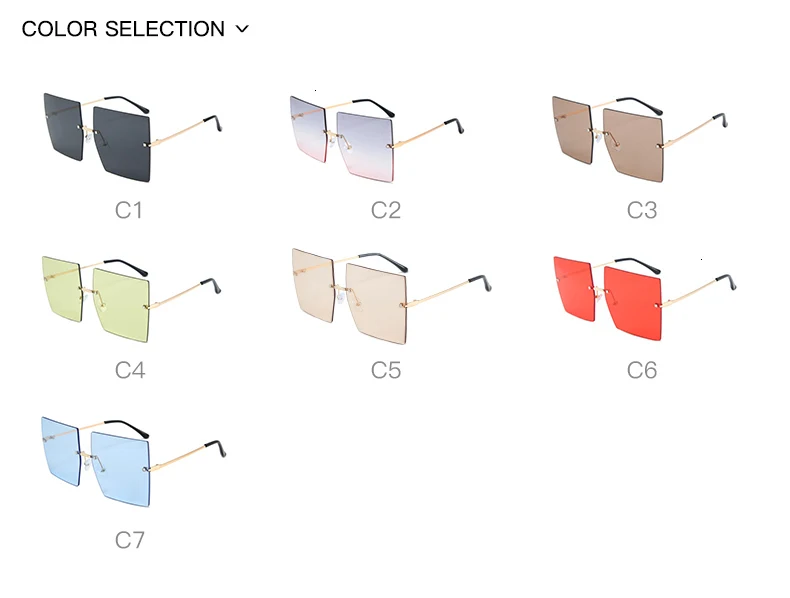 QPeClou Rimless Square Sunglasses Women Brand Designer Oversized Sun Glasses Men Fashion Vintage Big Frame Gafas Oculos De Sol