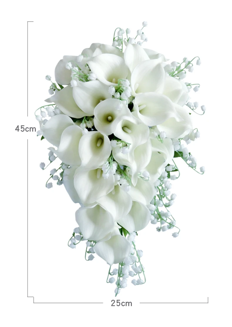 Whitney Wedding Collection Fake Calla Lily Lilies of the Valley Cascading Bridal Bouquet Waterfall Style Flores Para Casamento