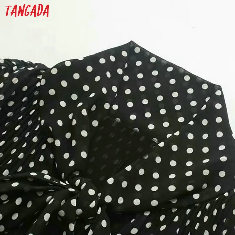 Tangada женское свободное мини-платье в горошек с длинным рукавом винтажное женское платье с галстуком-бабочкой vestidos 4M43