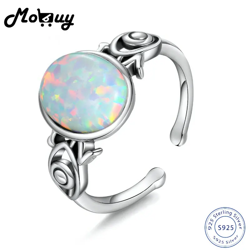 

MoBuy 925 Silver Open Rings for Women Opal Stone S925 Sterling Silver Adjustable Ring Gift Fine Jewelry Anti-Allergy YBR07260