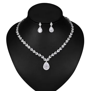 

WEIMANJINGDIAN Brand Halo Teardrop and Marquise Cubic Zirconia Necklace and Earrings Bridal Jewelry Sets for Women Wedding
