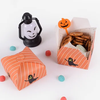 

50 Pcs Gift Box Paper Cartoon Halloween Square Foldable Candy Packaging Bags Party Favors for Xmas Silent Night New Year Orange