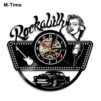 

Rockabilly Modern Design Vinyl Record Wall Clock Rock Music Silhouette Vinly Clock with LED Lighting Wall Watch Home Decor