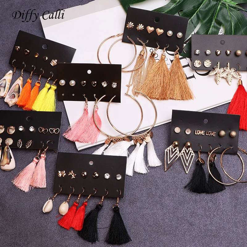 

42 Korean Luxury Gold Geometry Drop Earrings Set Fashion Wedding Hanging Earrings Tassels Crystal Acrylic Small Stud Earring Za