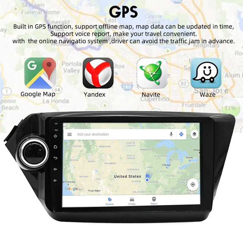 자동차 라디오 9 인치 2din 안드로이드 10 와이파이 1G + 16G 터치 스크린 듀얼 USB 4G 네비게이션 GPS 블루투스 기아 오래된 K2 2011-2015 에 적합