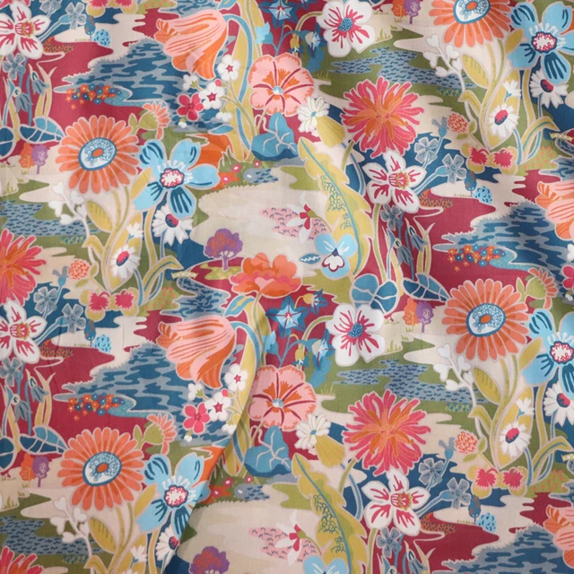 Napsütés Vörös Virágos Poplin Textil Anyagtervező Ruházati Ruhákhoz Szoknya Nyomtatott Szabadság Szövet 100% Pamut Tissus 80 -As Évek - Image 5