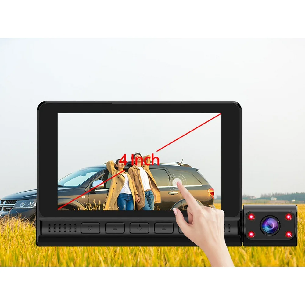 

4" Car Dash Camera 3 Lens DVR Full HD 1080P Night Vision Video Recorde Smart Touch Screen Backup Rear Camera Driving Recorder