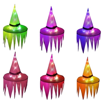 

Halloween Glowing Witch Hat LED Lights Cosplay Hanging Lights Hat Decoration, for Indoor and Outdoor Gardens, 6 Colors