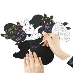 12PCS Scratching Card Rainbow Color Easter Bunny Rabbit Ornaments Scratching Paper Chirldren Drawing Toy Easter Gifts for Kids