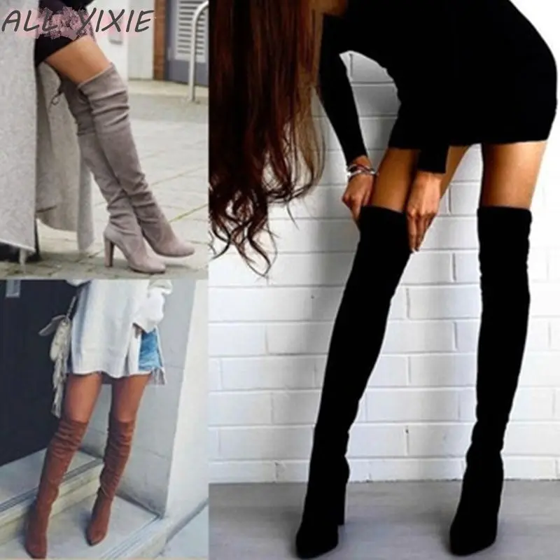 

ALL YIXIE Women's warm boots autumn and winter new pointed thick with side zipper over the knee boots elastic boots women shoes