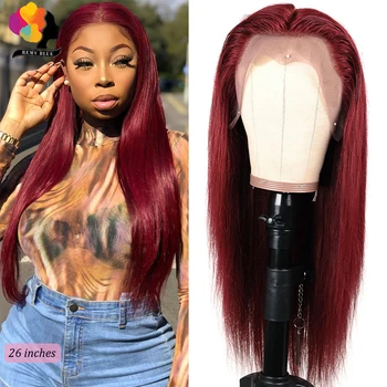 

Brazilian 13*1 99J Red Lace Front Human Hair Wig Remy Burgundy Straight Lace Front Wig Pre-Plucked Middle Part 180 Remyblue
