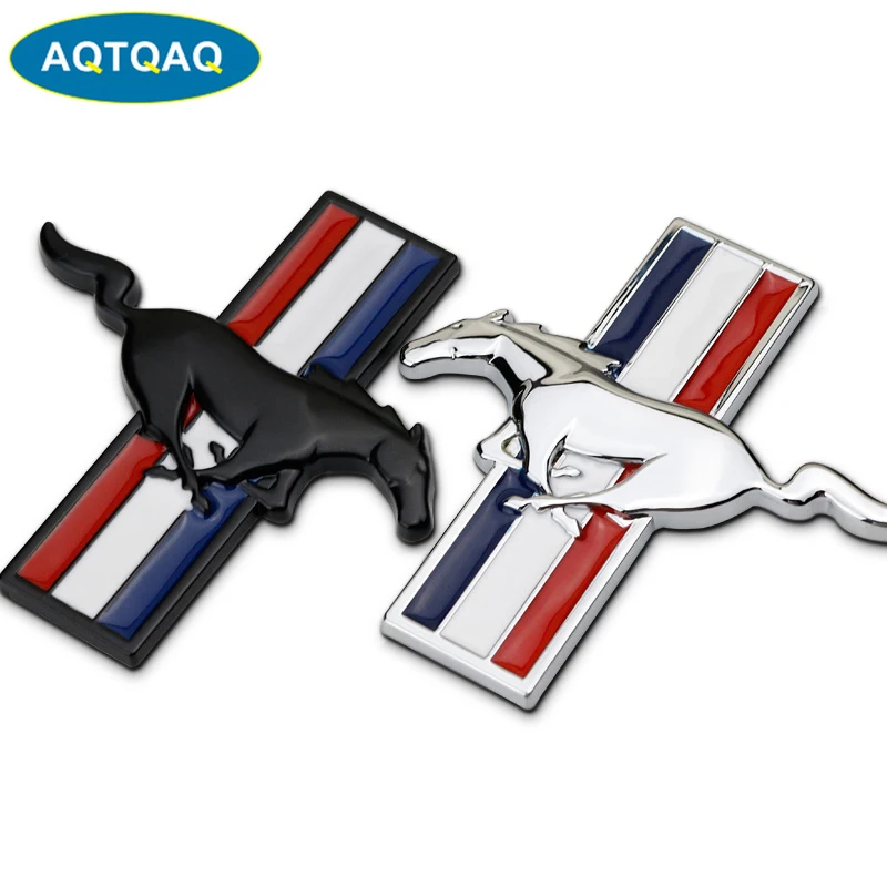 Pair Chrome Metal Mustang GT Logo Car Emblem Premium Badge 3D Auto Side Fender Sticker Decal