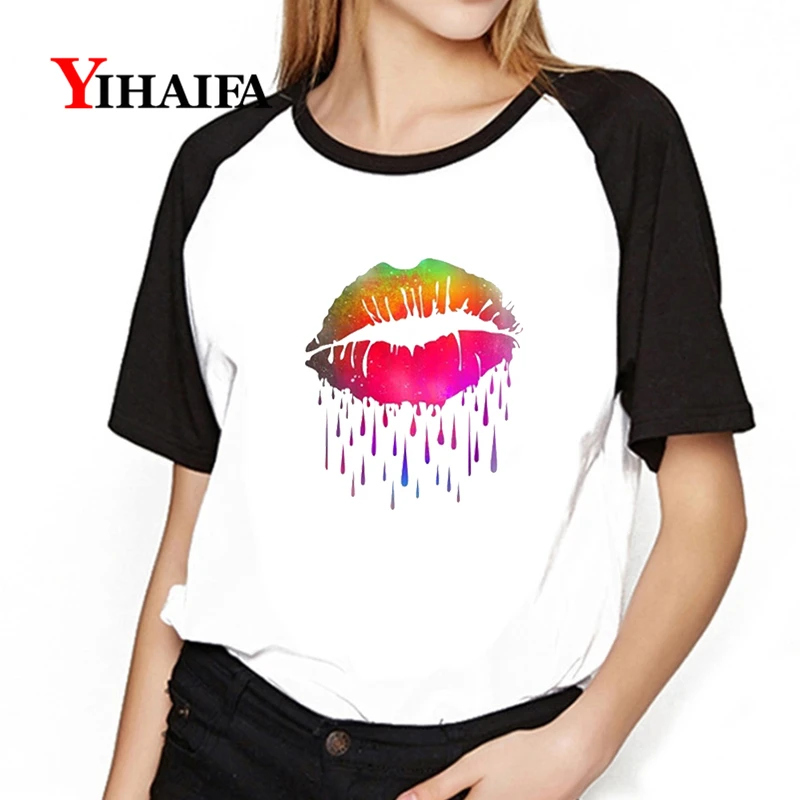

Women 3D T Shirts Galaxy Red Lips Graphic Printed Tees Short Sleeve Girls Casual Tops Thanksgiving T-Shirt Womens