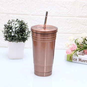 

500Ml Stainless Steel Coffee Mug Thermo Mug with Lid Beer Mugs for Tea Cup Vacuum Flask Cup Drink Straw Gold