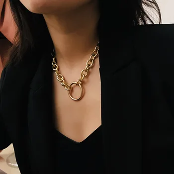 

2020 Gold Silver Color Chain Linked Big Circle Bracelet Creative Bangle New Fashion Punk Bangle Bracelet Women Party Gifts