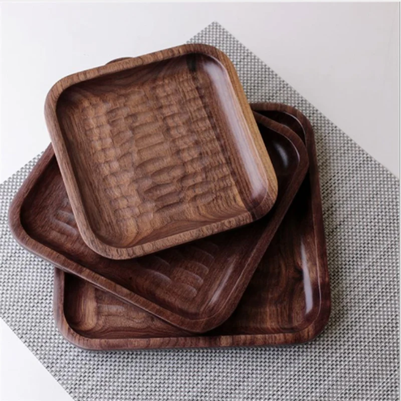 New-3Pcs, японский черный орех, деревянный поднос, тарелка, диск, кофе, чай, поднос, фруктовый хлеб, еда, десерт, чай, тарелка для завтрака, квадратный т