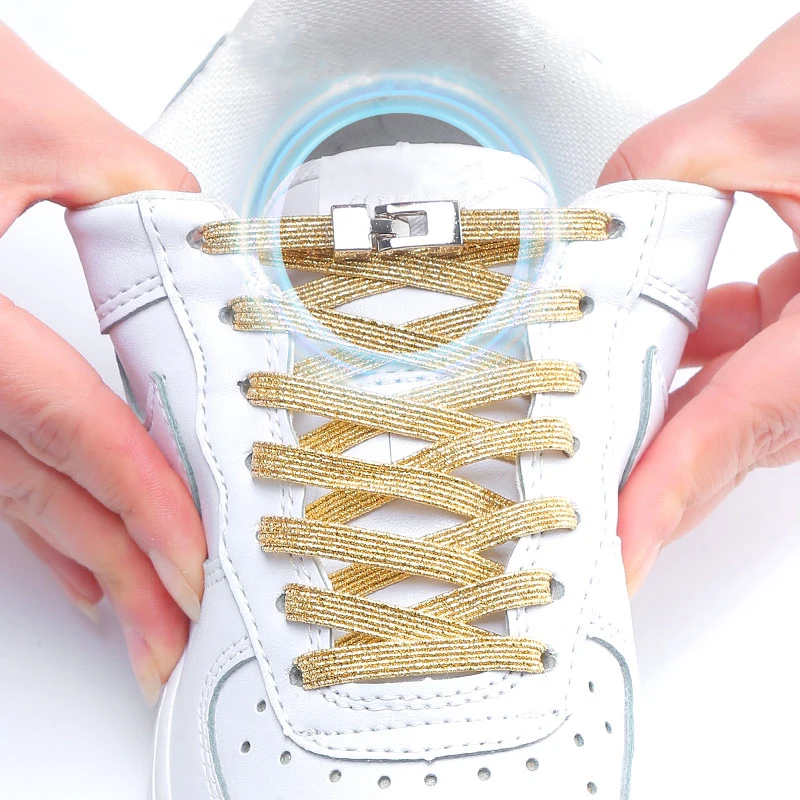 New Elastic Shoe Laces Fashion Metal Cross lock No Tie Shoelaces Suitable for all kinds of shoes child Adult flat Lazy Lace