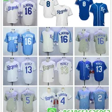 Мужчины Канзас-Сити Бо Джексон Джордж Бретт Salvador Perez Mike Moustakas Alex Gordon Alcides Escobar Jersey camiseta maillot BHR01