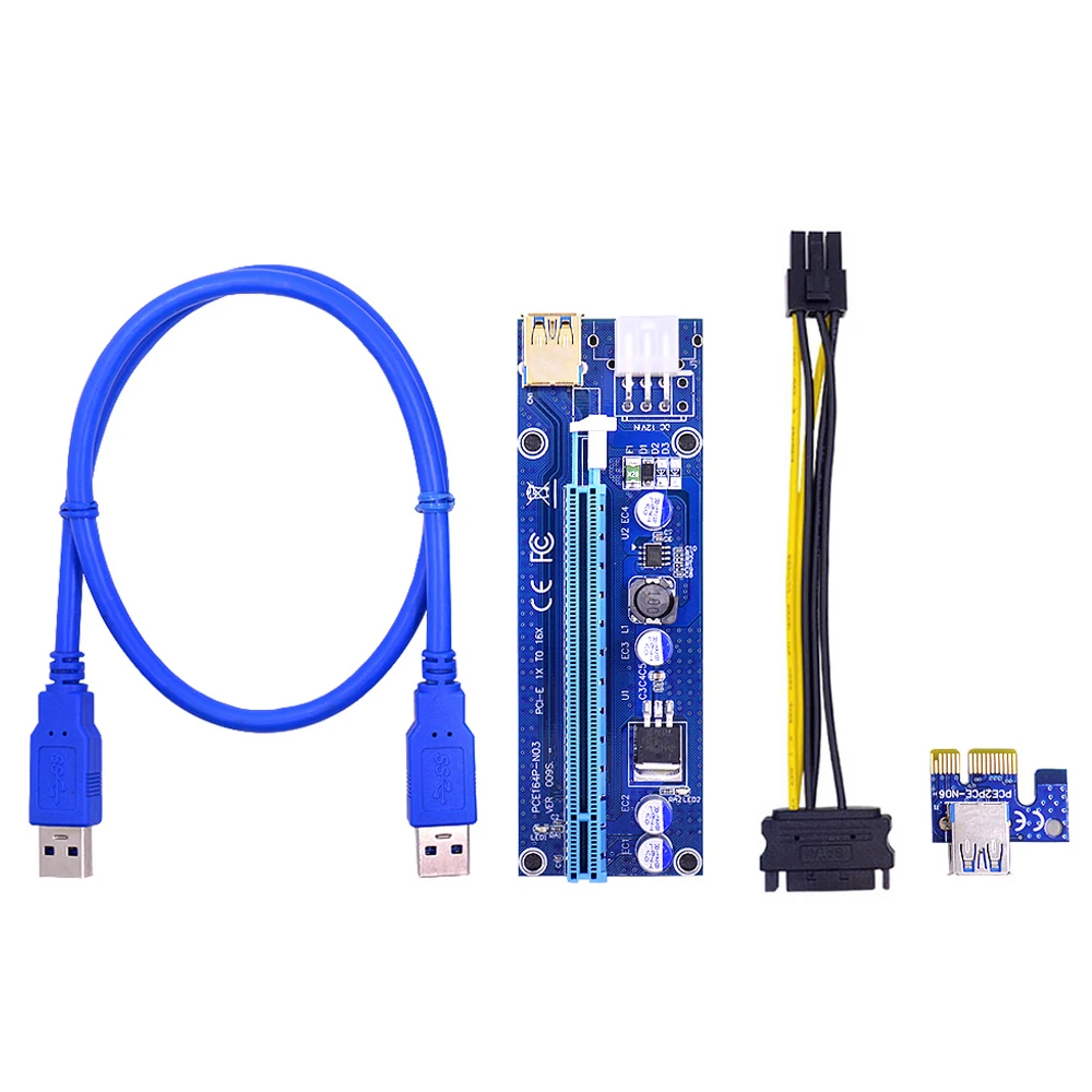 PCI-E Riser Mining Card VER009S Express 1X 4x 8x 16x Extender Adapter SATA 15pin to 6 pin Power Cable USB3.0 | Компьютеры и офис