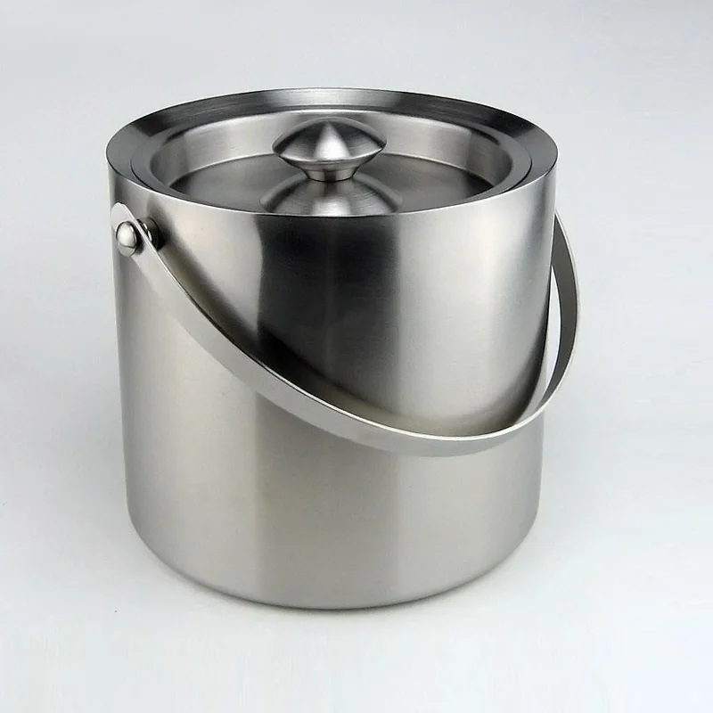 

Stainless Steel Ice Barrel Red Wine Buckets Champagne Bar KTV Double Layer Hand-held Ice Barrel with Cover