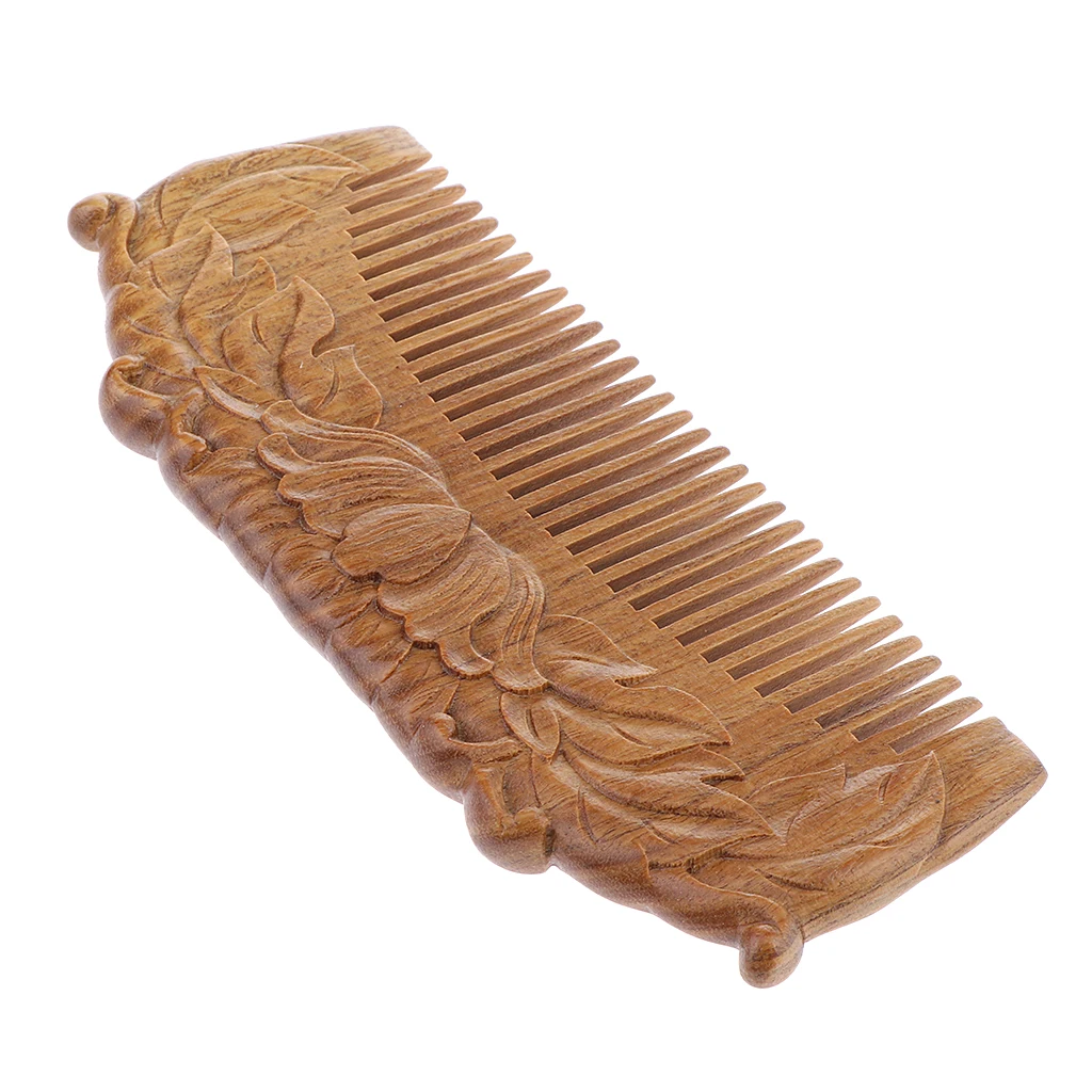 Natural Sandalwood Handmade Wood Wooden Hair Comb Double Sided Carved - No Snags, Tangle Free, Anti-Static