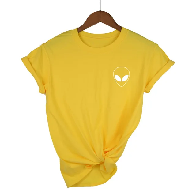 Новая модная футболка с вышивкой, футболка с пришельцами, женская футболка с коротким рукавом MARVEl, удобные женские футболки для студентов, XS-XXL - Цвет: Yellow-W