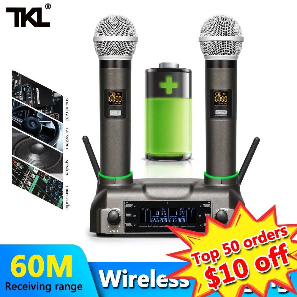 TKL Wireless Rechargeable Wireless Microphone UHF Handheld Mic System with 100 Channels Karaoke Microphones 60 meters range