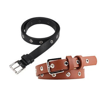 

2 Pcs Fashion Gothic Pu Waist Belt Patchwork Row Hole Belt Women Buckle Belts Punk Waistband, Black & Camel