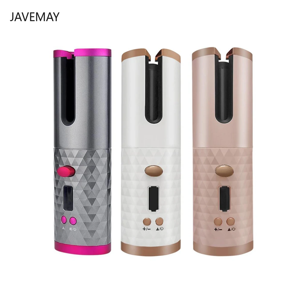 Javemay Cordless Automatic Rotating Hair Curler USB Rechargeable Curling Iron LED Display Temperature Adjustable Styling Tool