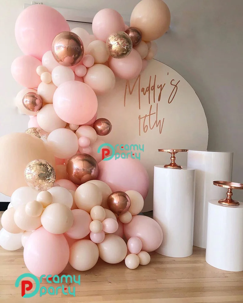 

95PCS Peach Baby Pink WHITE Pastel Macaron Balloon Garland Arch Wedding Baby Shower Party Backdrop Wall Balloons Decor