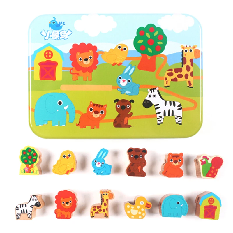 Деревянные игрушки Logwood, детские игрушки DIY, Мультяшные фрукты, животные, нанизанные резьбы, деревянные бусины, игрушки Monterssori, Обучающие для детей