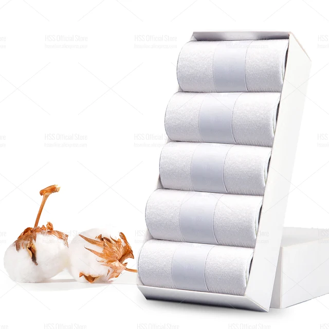 HSS Brand Men's Cotton Socks New Style Black Business Men Socks Soft Breathable Summer Winter for Male Socks Plus Size (6.5-14) 5 Pairs White