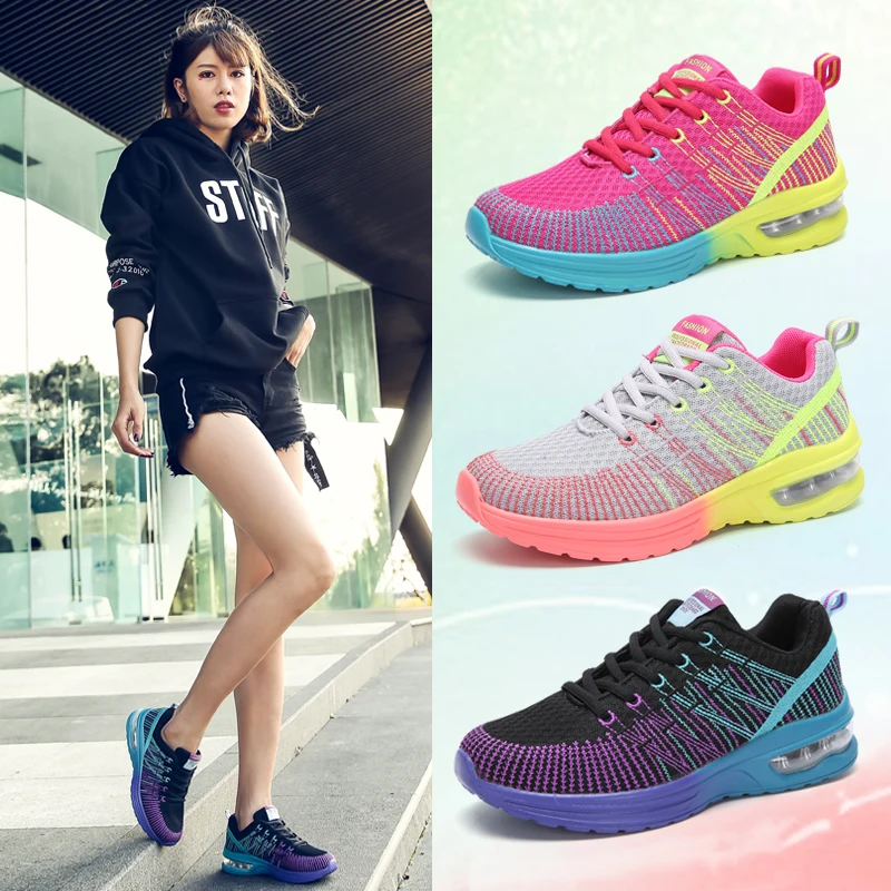 

NAUSK 2019 New Fashion Women Sneakers Casual Shoes Breathable Mesh Platform Shoes Lace Up Flat Shoes Plus Size 35-42