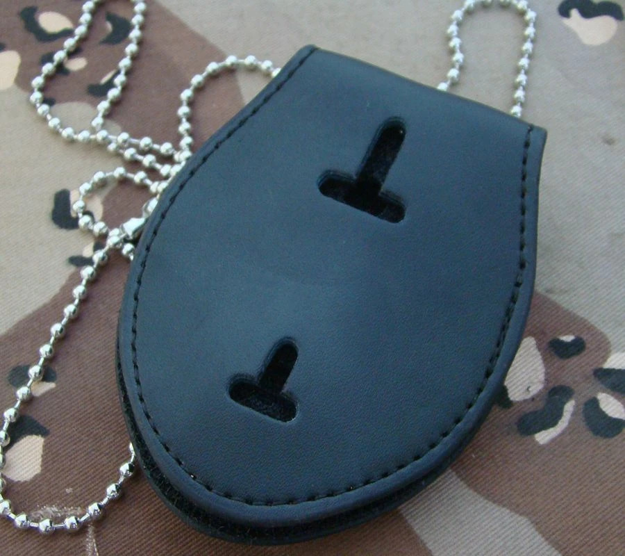 US OFFICER STYLE UNIVERSAL OVAL POLICE BADGE CLIP/NECK HANGER COMBO W/CHAIN