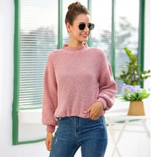Casual O Neck Short Pullovers Women Full Sleeve Winter Knitted Sweater Ladies Plain Color Simple Loose Tops New 2020 Pull Femme