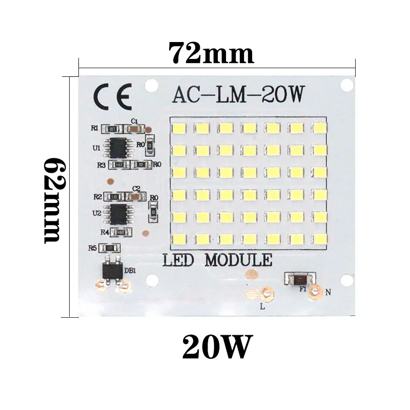 Светодиодный светильник с чипами, умный IC 220 В, вход 10 Вт, 20 Вт, 30 Вт, 50 Вт, 100 Вт, лампа AC220-240V, диоды, светильник SMD2835 для наружного прожектора, светильник DIY - Испускаемый цвет: 20W