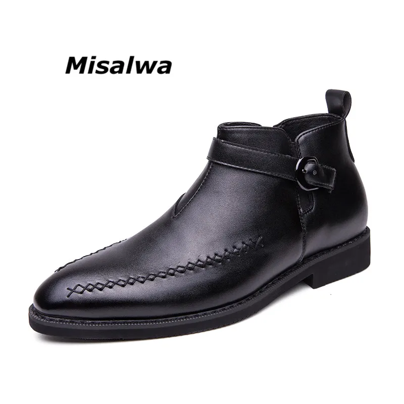 Misalwa/мужские Ботильоны «Челси» с острым носком; ботинки в байкерском стиле на молнии в винтажном стиле; черные кожаные модельные туфли с высоким берцем; уличные армейские ботинки
