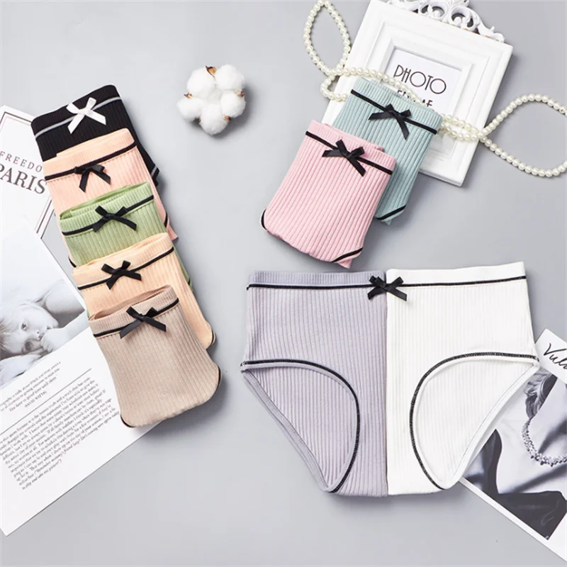 

Cotton Mid-waist Pantie Seamless Women Bowknot Knickers Briefs Comfort Intimates Shapewear Lady Lingerie Set трусики женские
