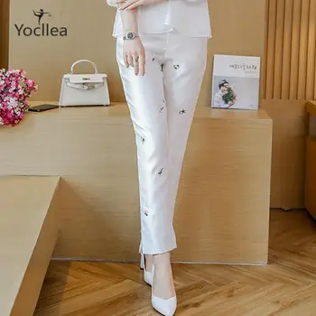 

Ankle-Length Tang pants Chinese style women's Hanfu autumn women's embroidery cheongsam pants young girl casual trouser White