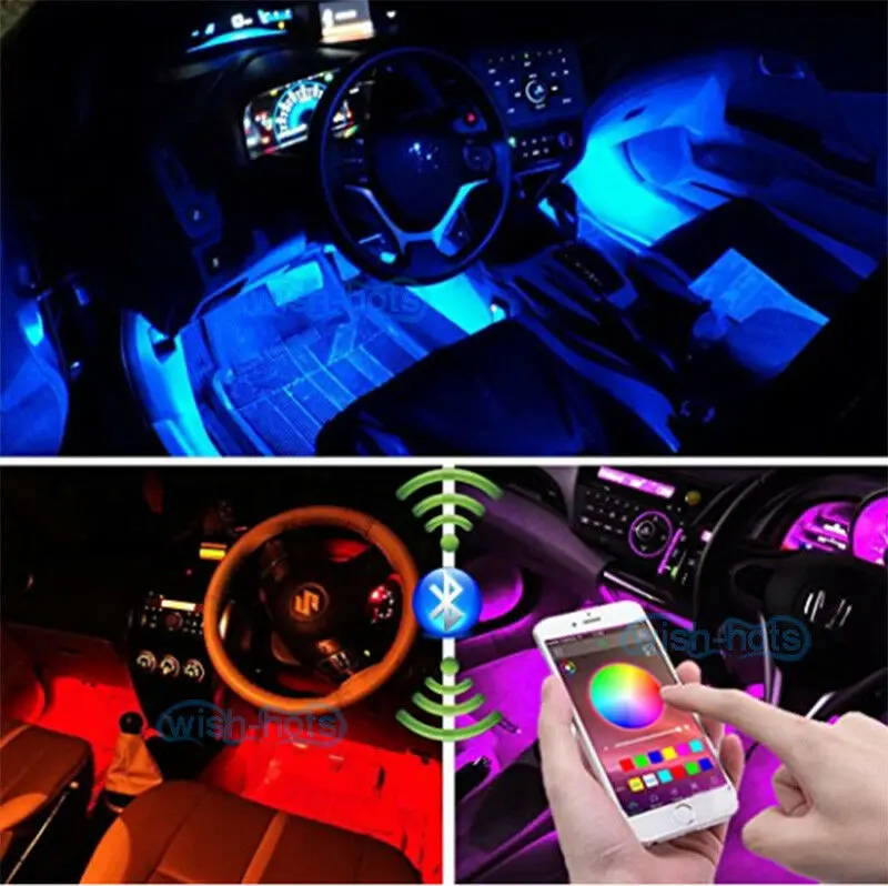 RGB светодиодный светильник, полоса для салона автомобиля, атмосферная лампа, управление через Bluetooth