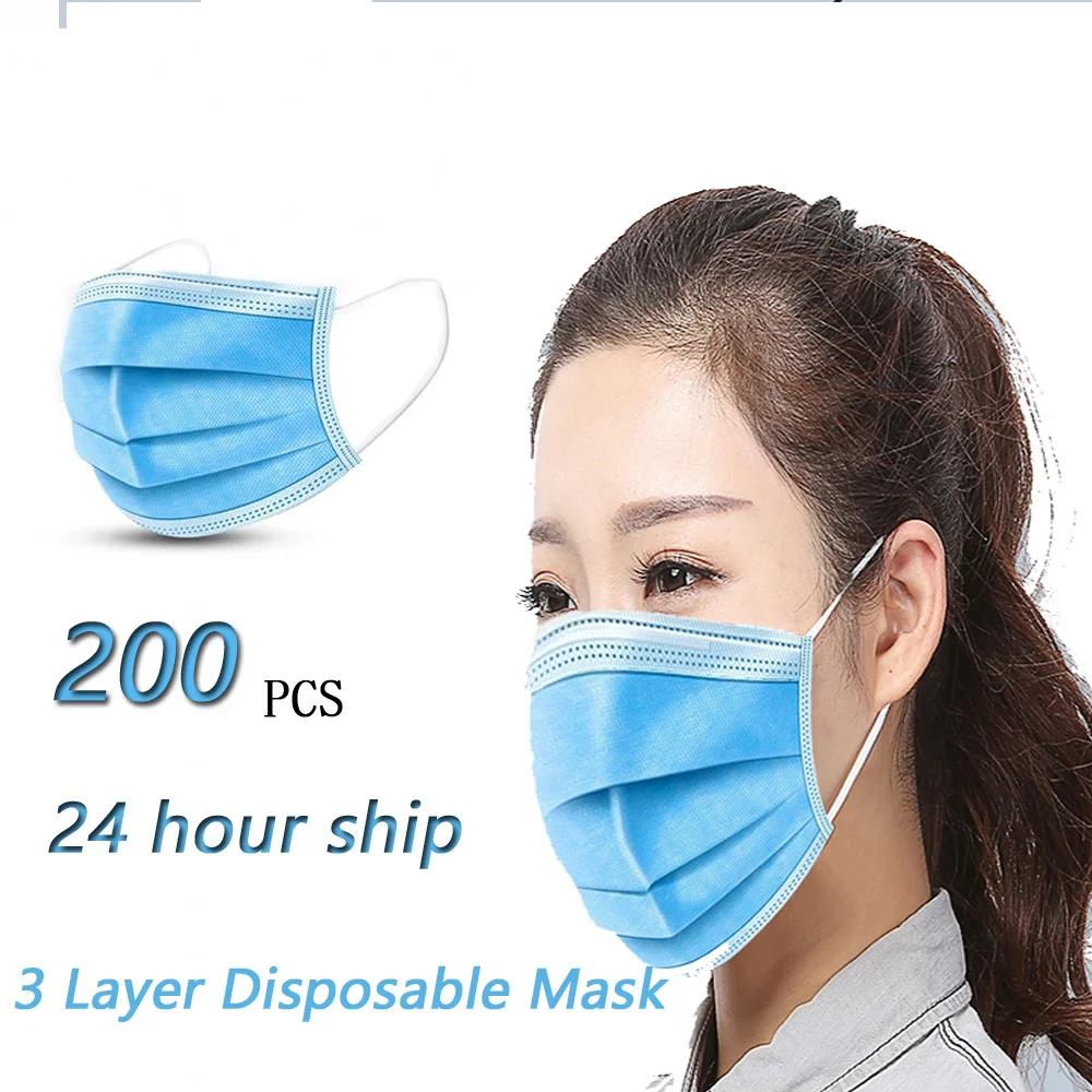 

100 pcs/Bag 3 Layer Non-woven Face Mouth Masks Dust Mask Earloops Masks Thickened Disposable Mouth Mask for Personal Health