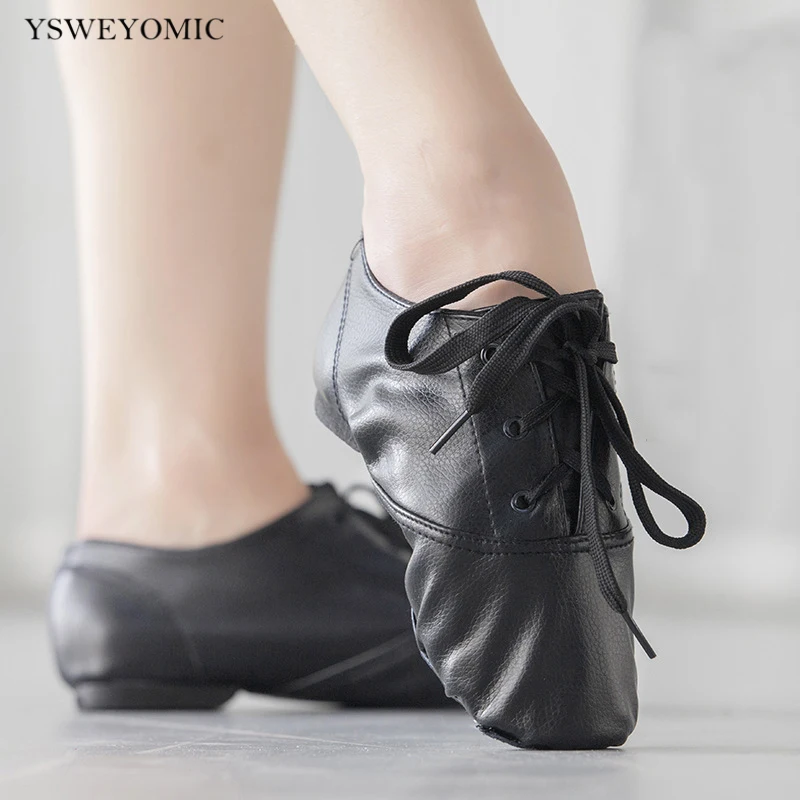 Men Jazz Dance Shoes 28-45 Size Soft Black Leather Ballet Practise Jazz Dance Shoes For Boys and Girls