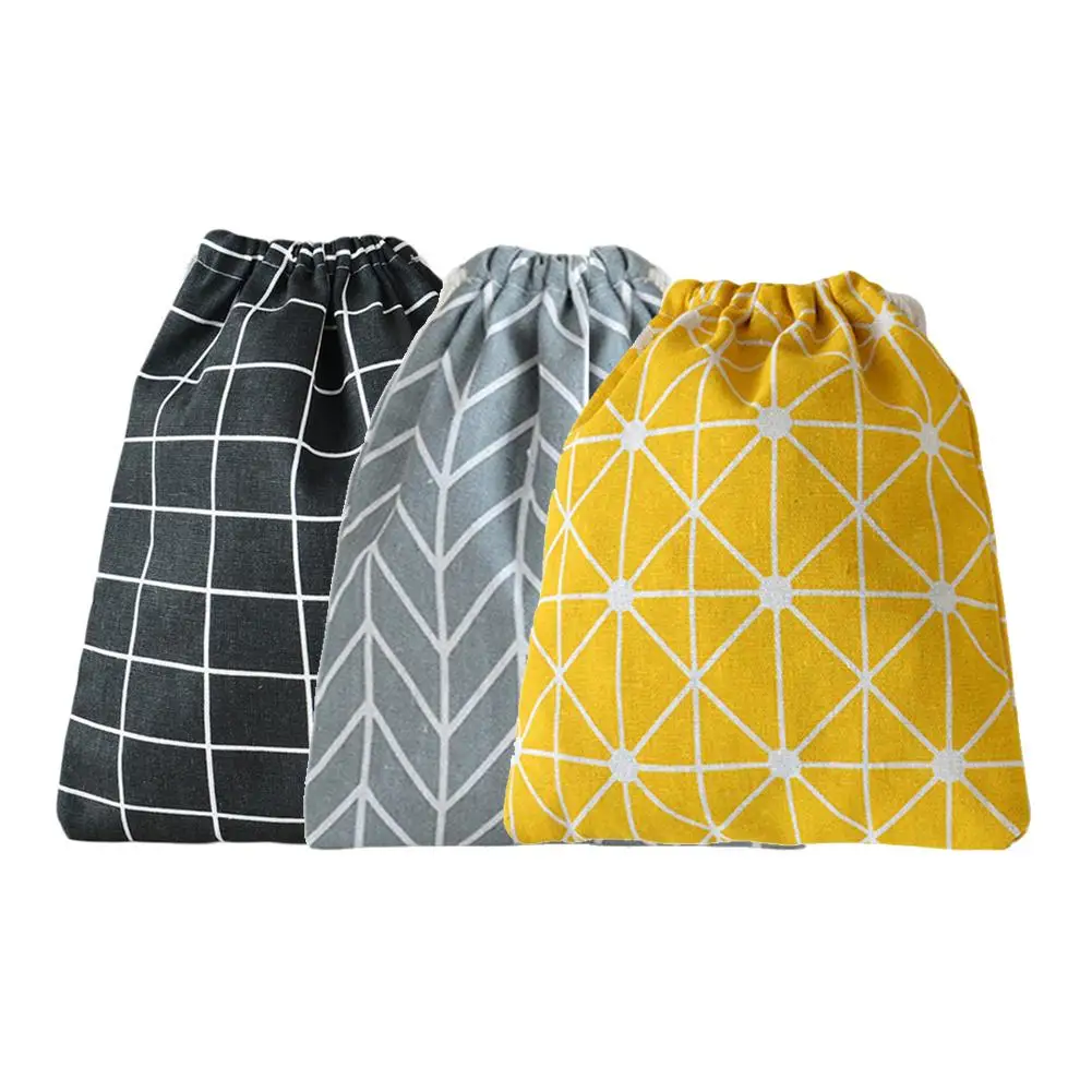 

Fashion Plaid Cotton Linen Super Lightweight Drawstring Underwear Storage Bag