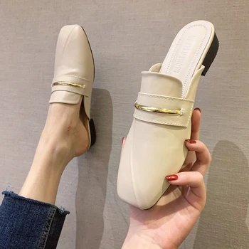 

Mules in Women's Slippers Summer calzado mujer Square Toe mules shoes zapatos de mujer ladies with 2CM heels Spring/Autumn